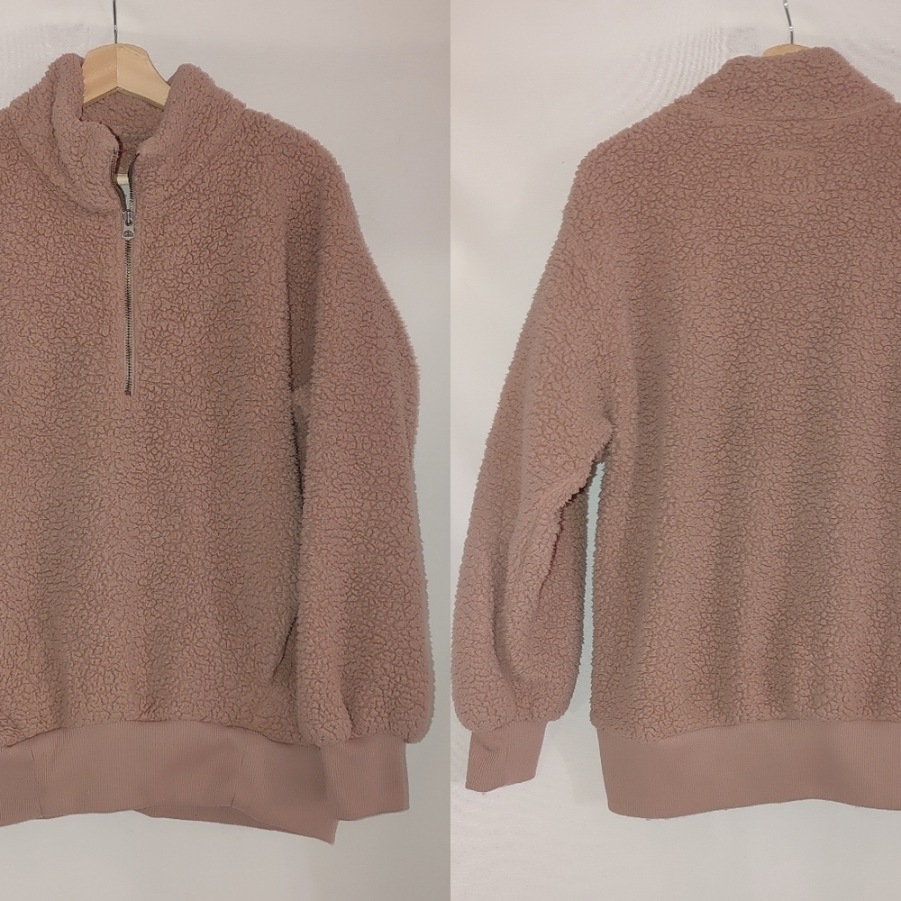 American Eagle Sherpa Fleece Half Zip Pullover Sweatshirt Mauve Pink Small S
